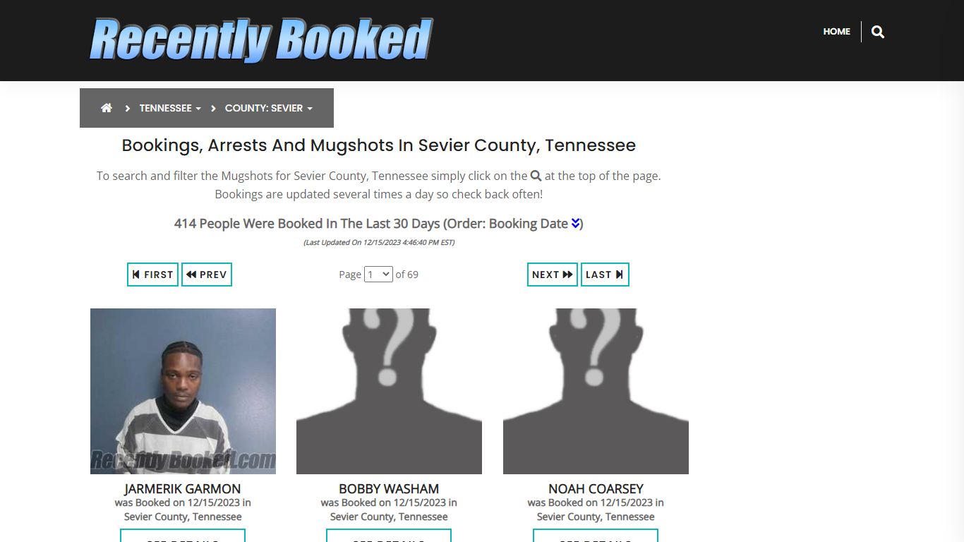 Bookings, Arrests and Mugshots in Sevier County, Tennessee